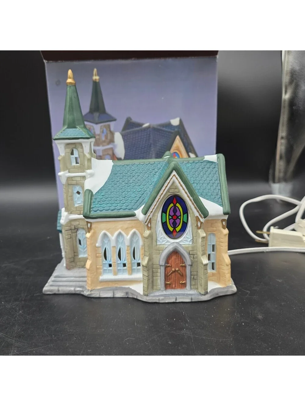 Vintage Galleria Inc Lighted Porcelain Church Christmas Village With Box 8.25